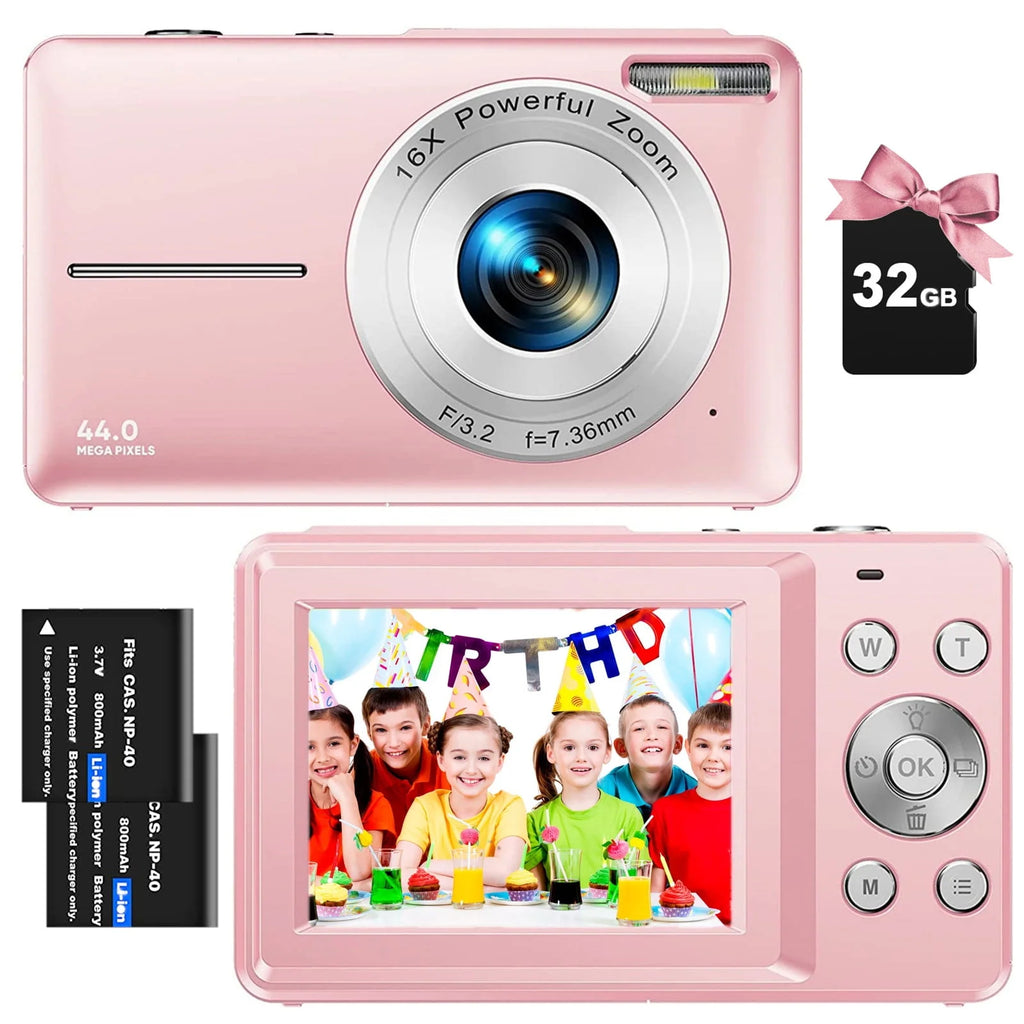 Black 1080P 44MP Kids Digital Camera with 16X Zoom C857