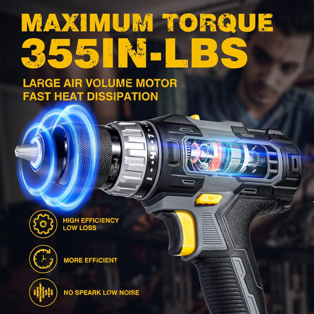 20V Cordless Electric Power Drill Set with 2.0AH Li-Battery T3555