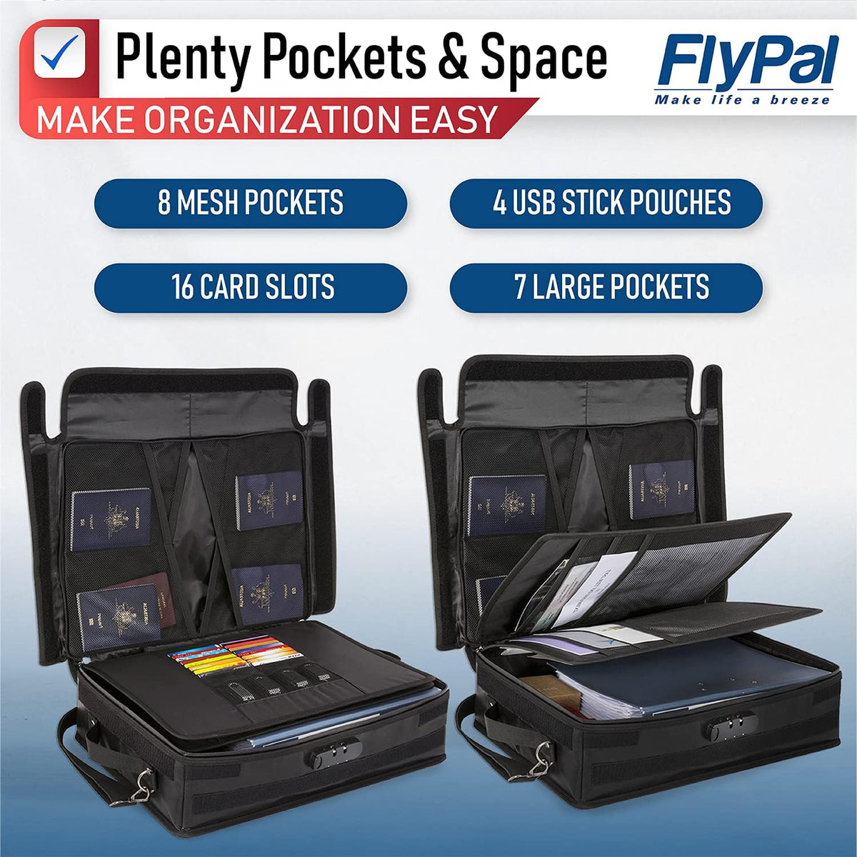 Fireproof Document Organizer Bag with Lock, 3-Layer File Storage Box with Dividers, Waterproof Collapsible File Holder T216