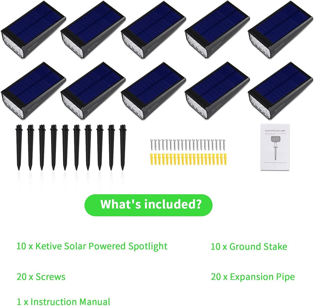 IP65 Waterproof Adjustable Solar Landscape Spotlights 10 Pack C2764