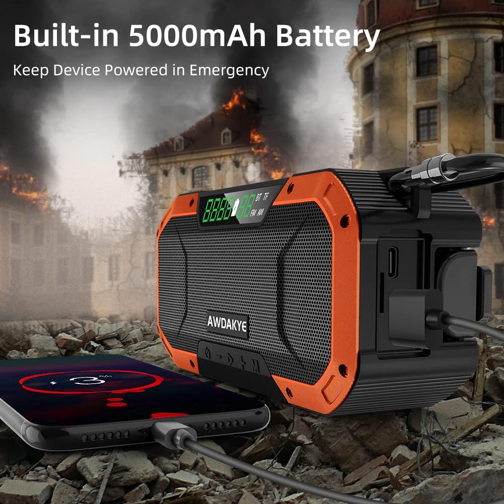 5000mAh Waterproof Solar Hand Crank AM/FM NOAA Weather Radio E199382