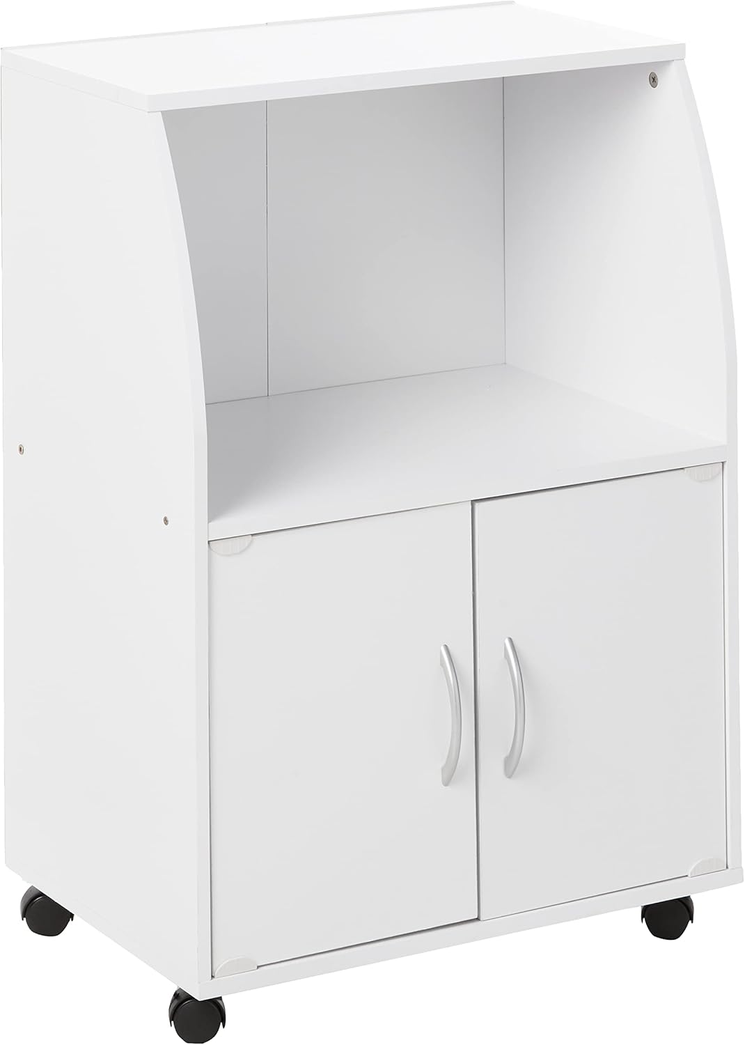 White Microwave Cart with Two Doors and Shelf V2225