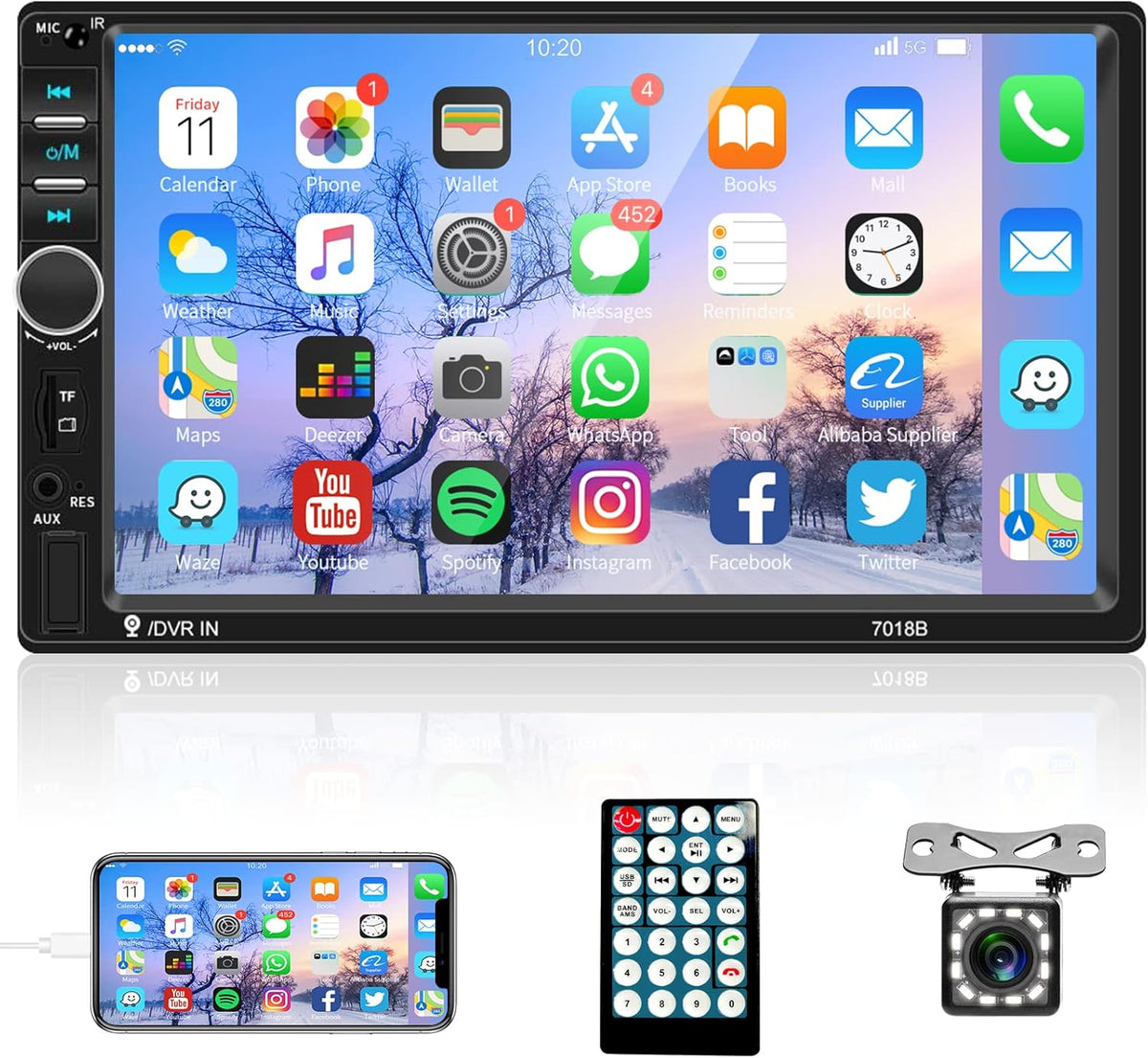 7 Inch Double Din Touch Screen Car Stereo with Backup Camera F677894