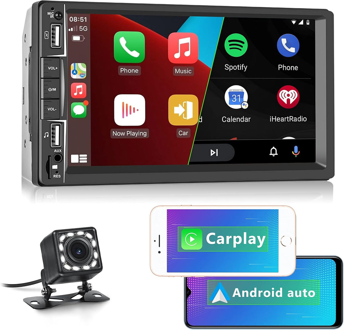 7 Inch Double Din Touch Screen Car Stereo with Backup Camera F677894