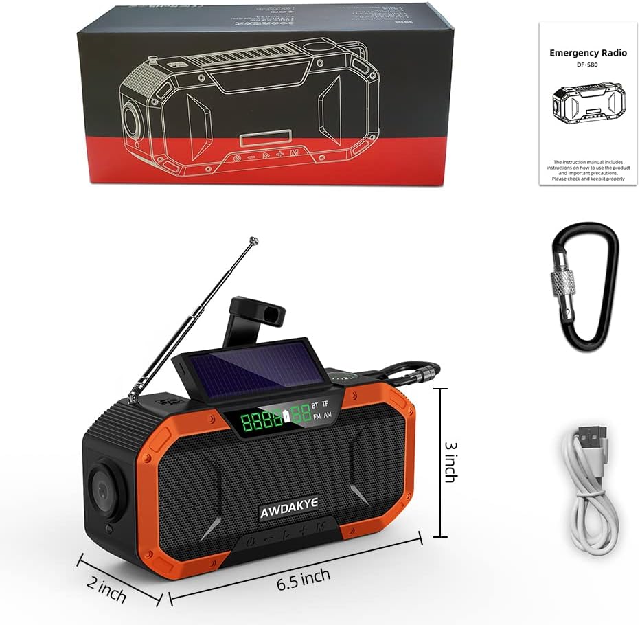 5000mAh Waterproof Solar Hand Crank AM/FM NOAA Weather Radio E199382