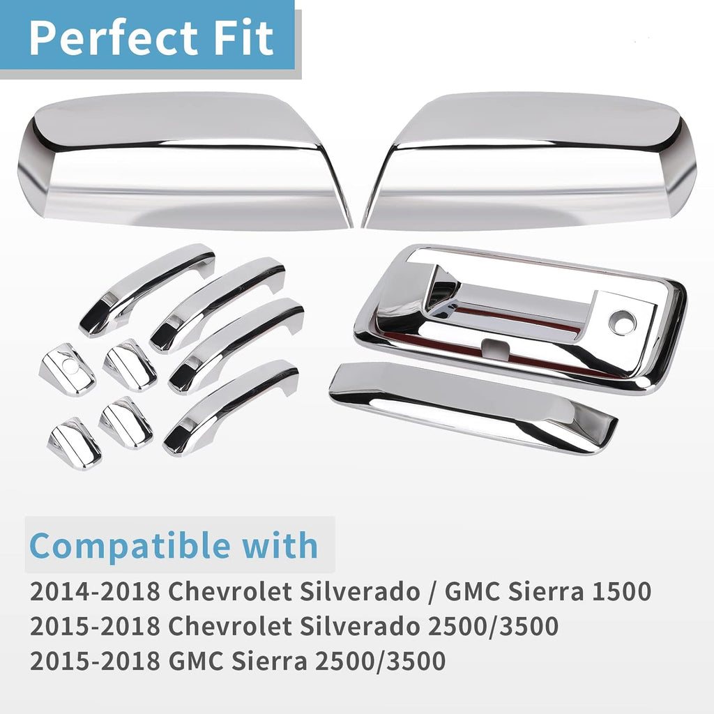 Chrome Door Handles Mirror Covers Tailgate Cover with Camera Hole V4056
