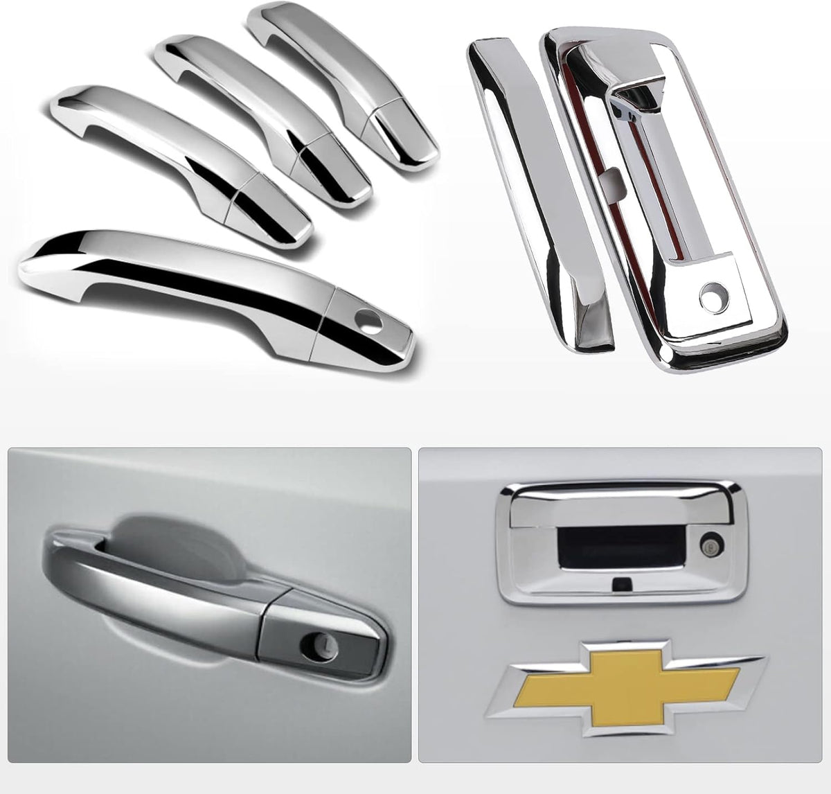Chrome Door Handles Mirror Covers Tailgate Cover with Camera Hole V4056