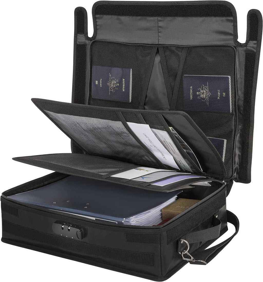 Fireproof Document Organizer Bag with Lock, 3-Layer File Storage Box with Dividers, Waterproof Collapsible File Holder T216