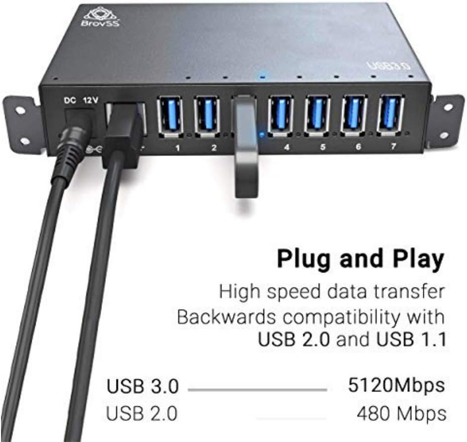 7 Port USB 3.0 Powered Hub with 12V 3A Power Adapter (Black) S31444