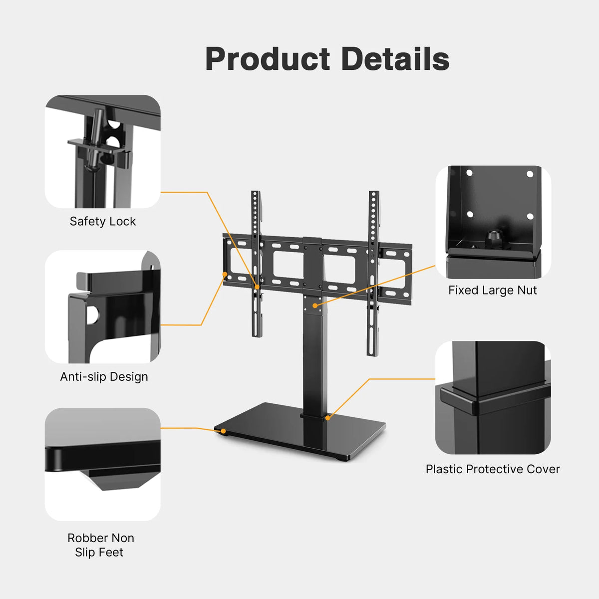 Swivel TV Stand for 37-70 Inch Flat Screen TVs with Tempered Glass Base F2019
