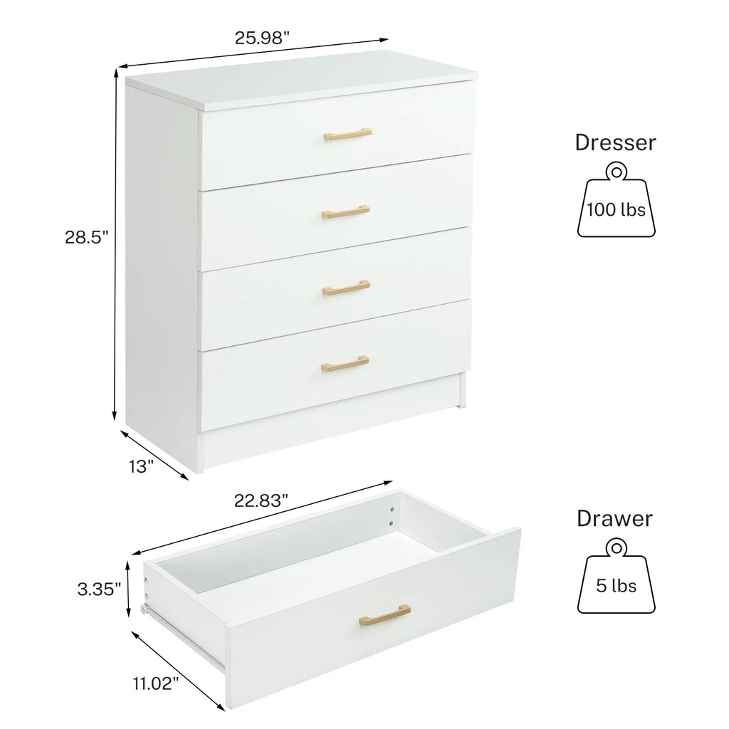 White 4-Drawer Wood Dresser Y420