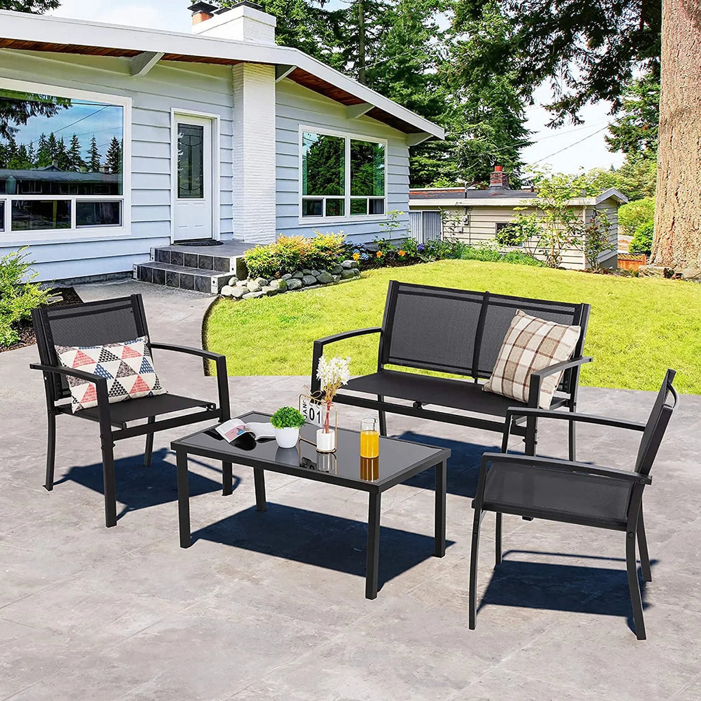 4 Pieces Patio Furniture Set with Glass Coffee Table X11231