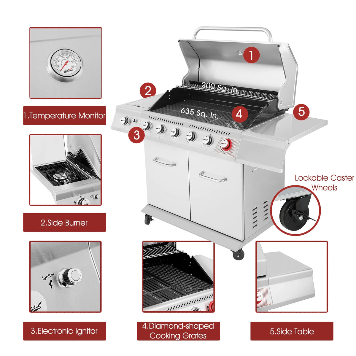 5-Burner Gas Grill with Rotisserie Kit C14639