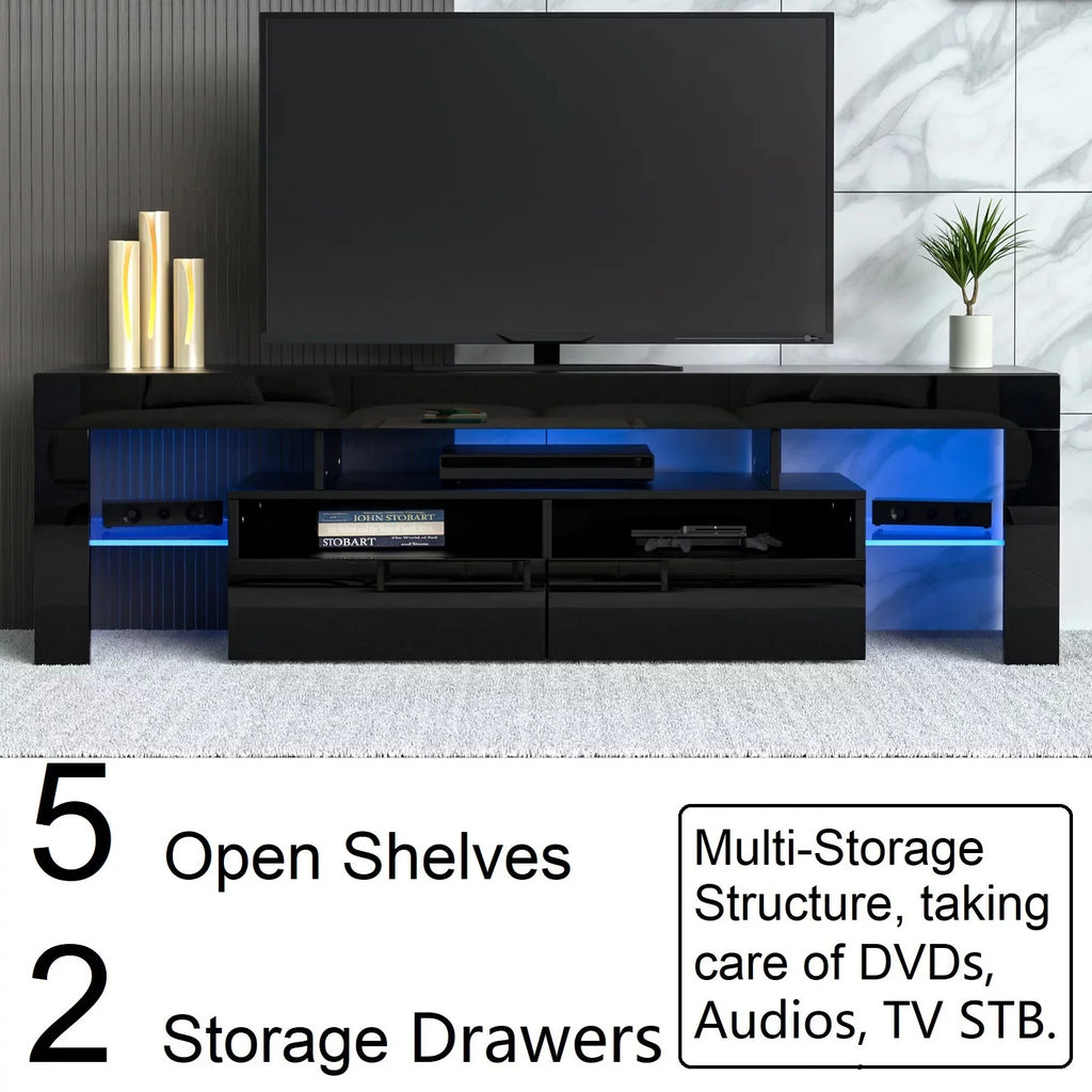 Black High Glossy TV Stand with LED Light A4136