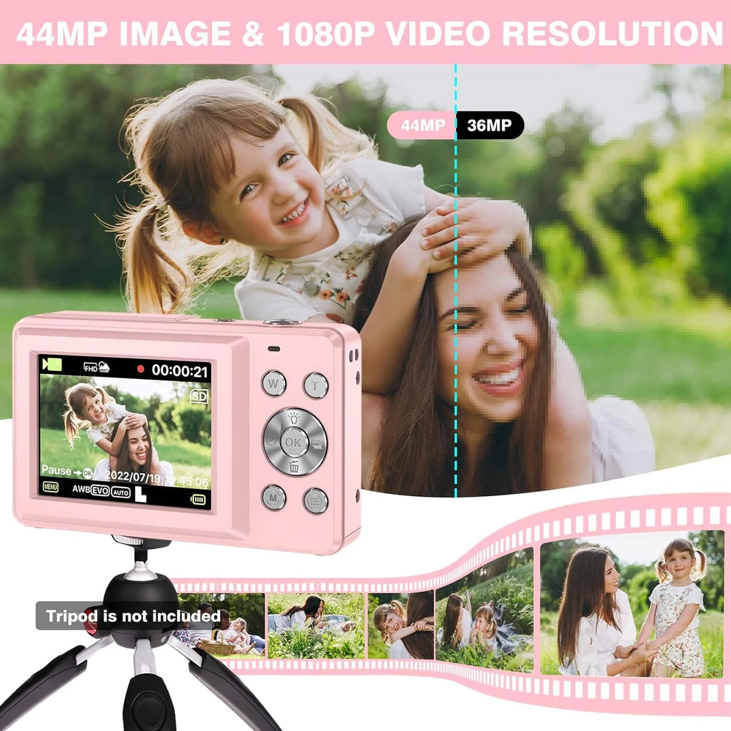Black 1080P 44MP Kids Digital Camera with 16X Zoom C857