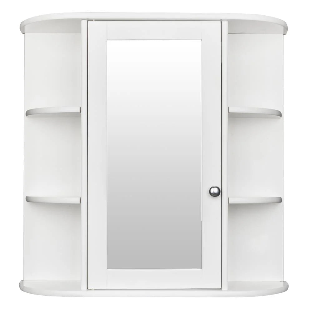 White Wooden Bathroom Storage Cabinet with Mirror Door & 8 Shelves A147