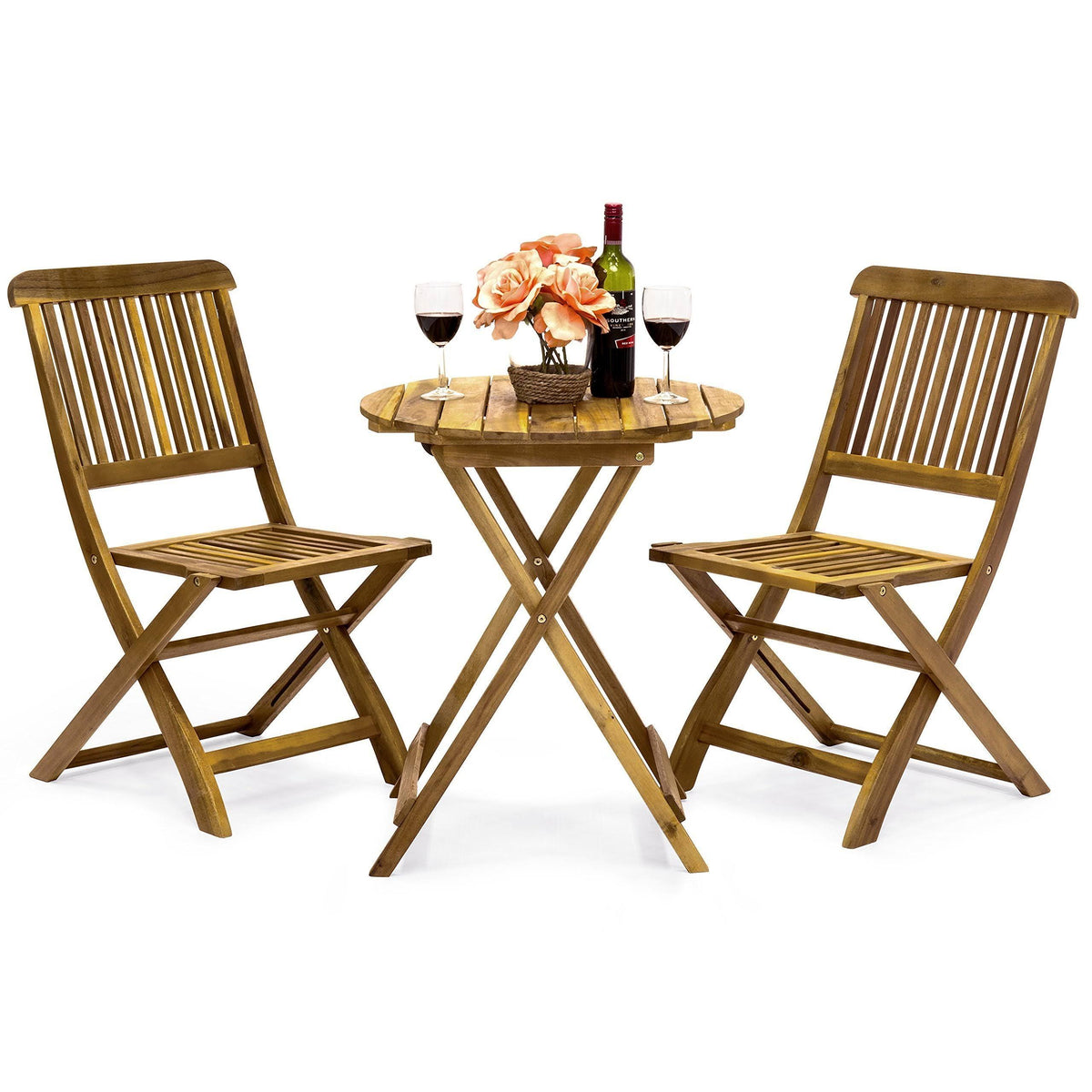3-Piece Acacia Wood Folding Bistro Set M288940