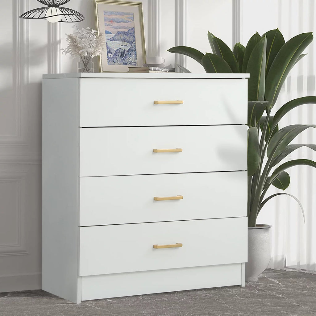 White 4-Drawer Wood Dresser Y420