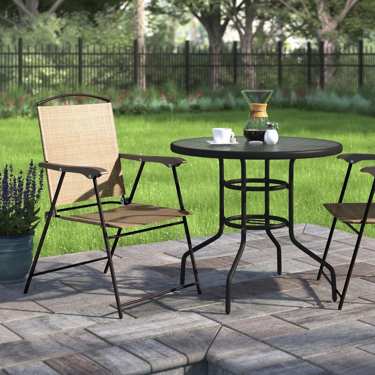 2 Pieces Beige Patio Folding Chairs H839