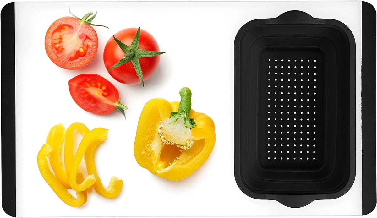 Cutting Board with 2.5 Qt Collapsible Silicone Colander V1620