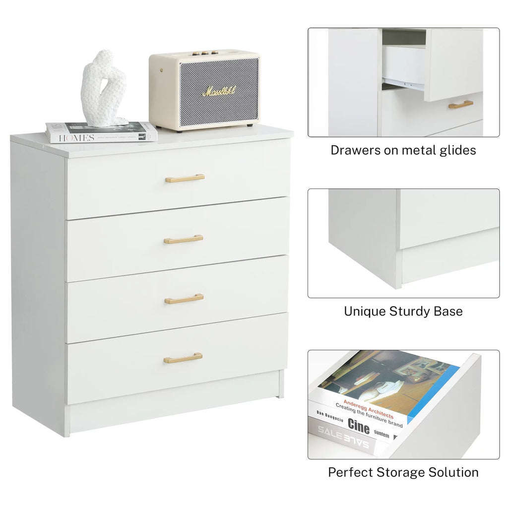 White 4-Drawer Wood Dresser Y420