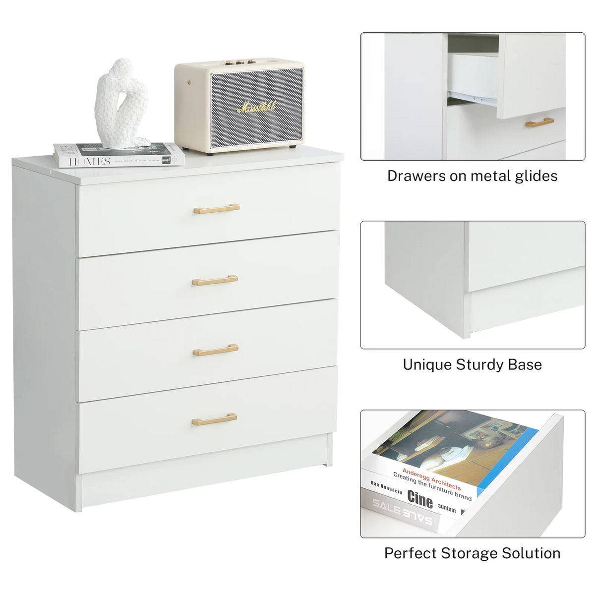 White 4-Drawer Wood Dresser Y420