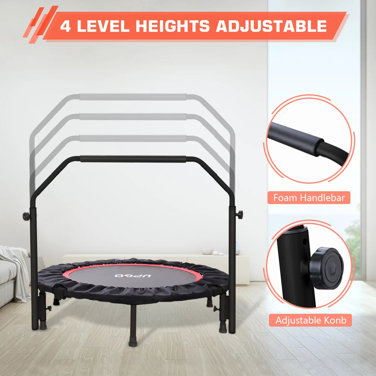 40 Foldable Fitness Trampoline with Adjustable Foam Handle W318
