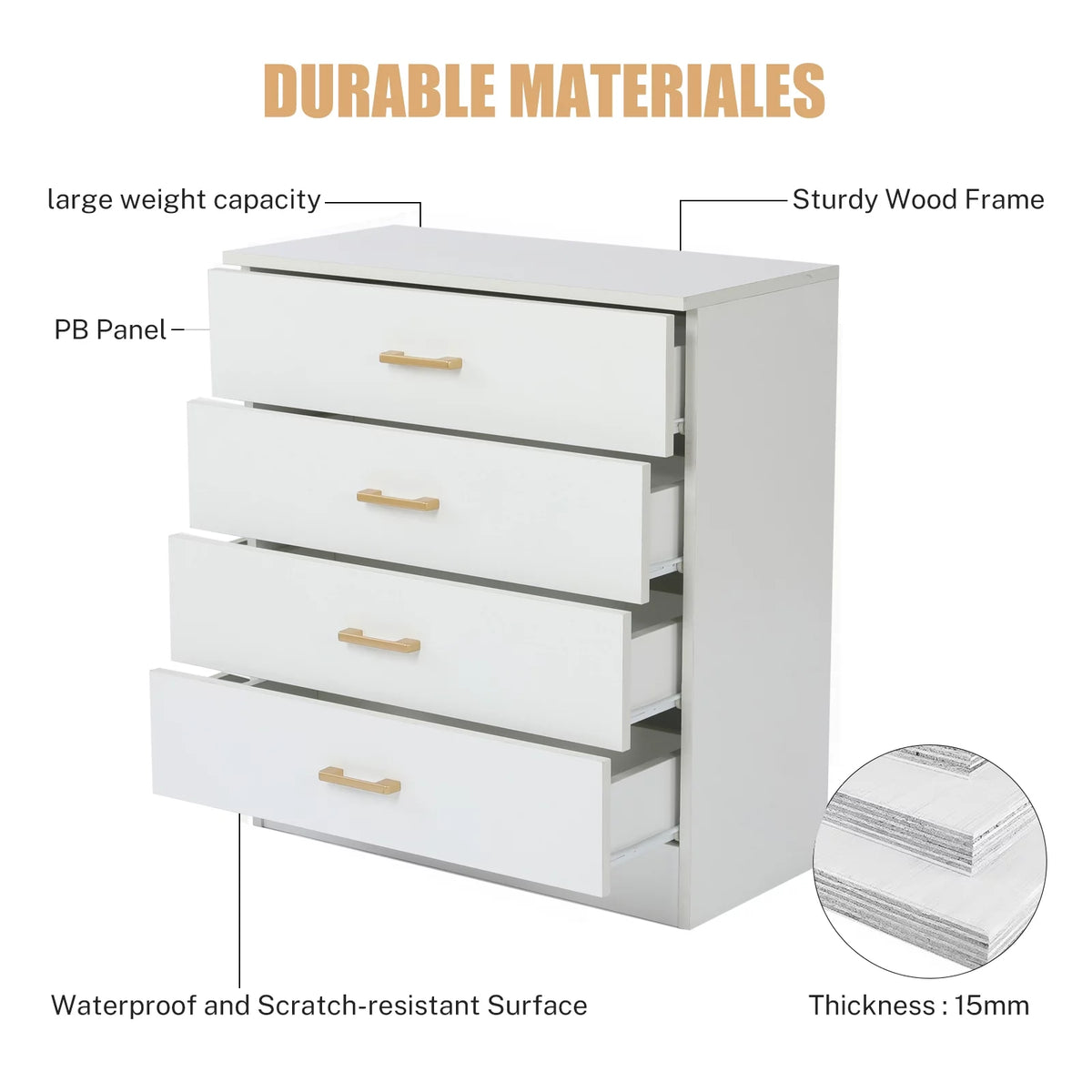 White 4-Drawer Wood Dresser Y420
