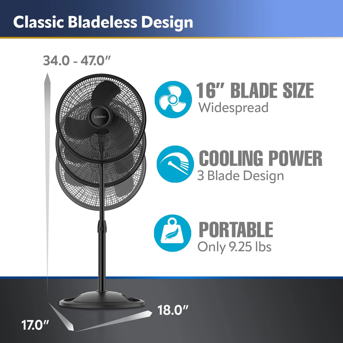 16 Oscillating Adjustable Pedestal Fan with 3-Speeds, Black R573759