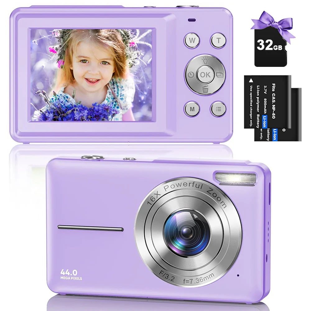 Black 1080P 44MP Kids Digital Camera with 16X Zoom C857
